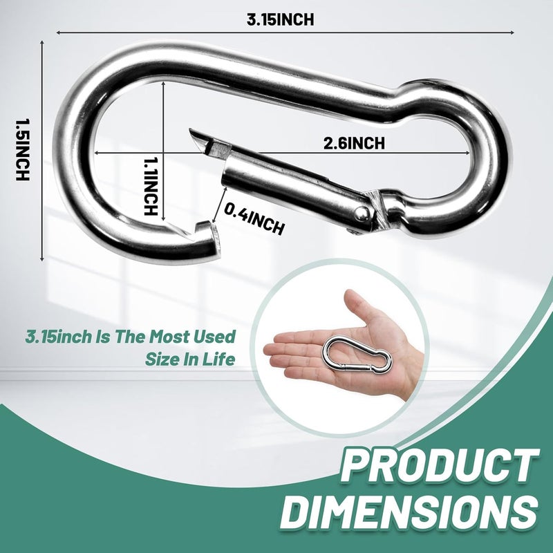 Pixel Panda 3.1&4 Inch Heavy Duty Carabiner Clips Load 1000lbs, 2&4&8Pack Large Snap Hooks for Gym, Outdoor, Swing, Hammock - Image 2